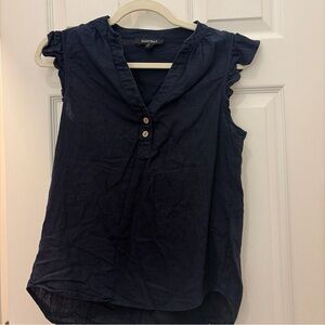 Ellen Tracy Navy Blue Ruffle Sleeve Blouse
